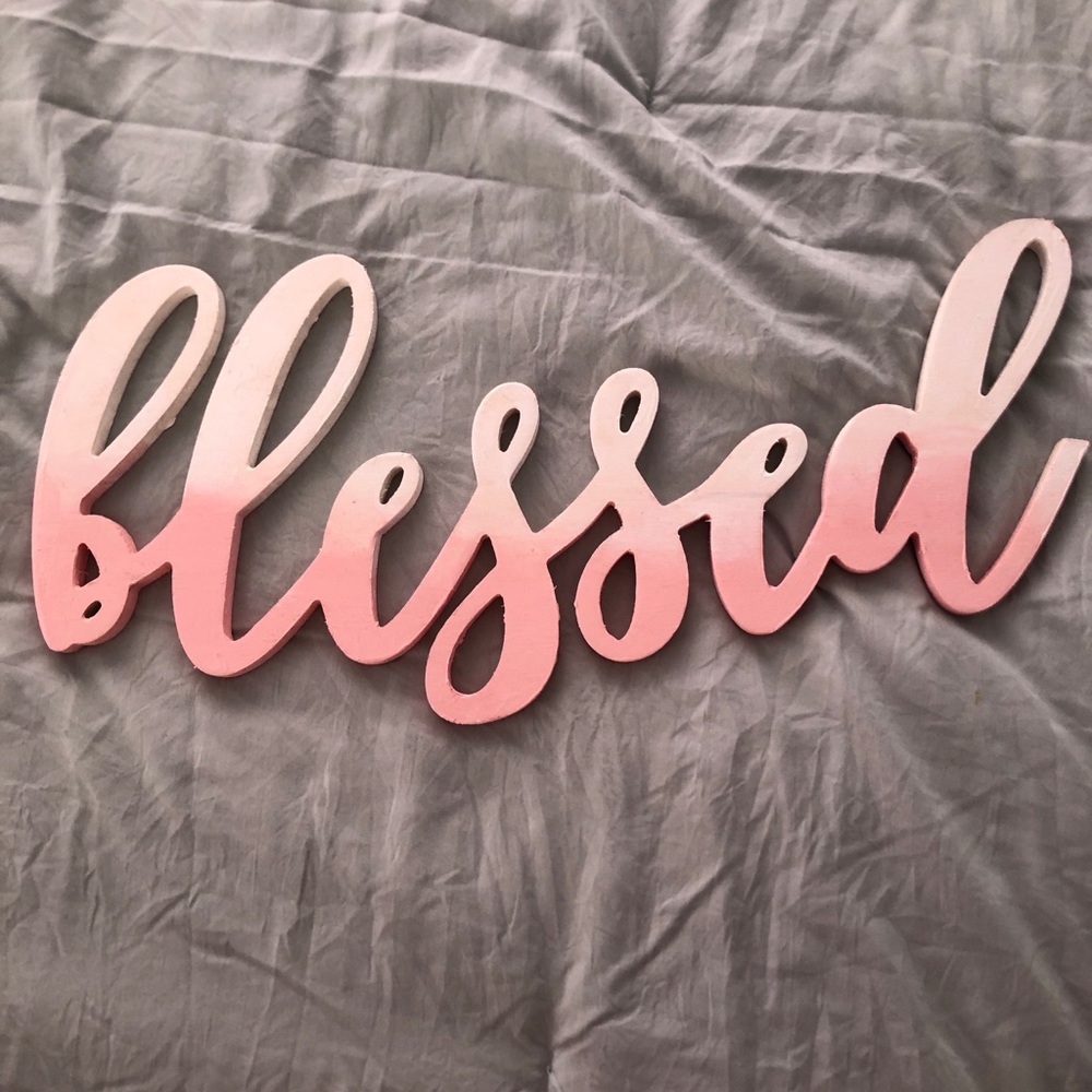 Wooden ‘blessed’ cursive sign